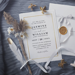 Invitación Palmeras Clásicas Árboles Dorados Boda Moderna Ele