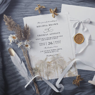 Invitación Palmeras Costeras Playa Moderno Código QR Boda