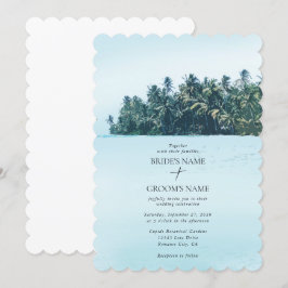Invitación Palmeras de acuarela tropical y boda de playa