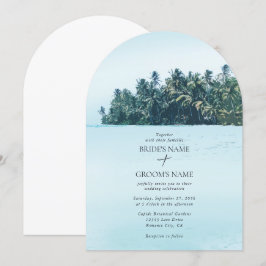 Invitación Palmeras de acuarela tropical y boda de playa
