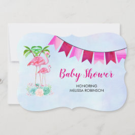 Invitación Palmeras de Flamingo Rosa y Suculentos Florales