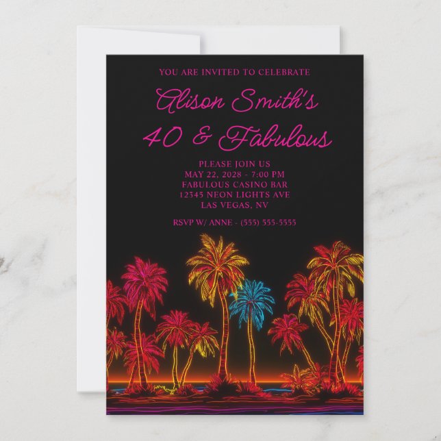 Invitación Palmeras de neón 40 y fabulosas (Anverso)