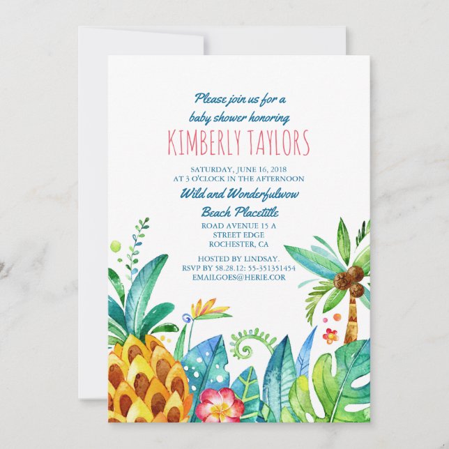 Invitación Palmeras de piña tropical de Baby Shower Beach (Anverso)