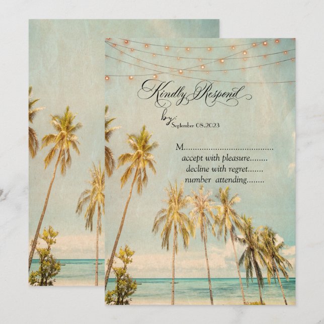 Invitación Palmeras de Playa Retro RSVP   (Anverso / Reverso)
