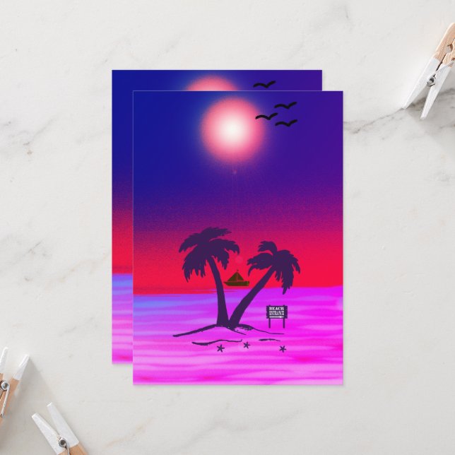 Invitación Palmeras de playa Rojo púrpura (Anverso/Reverso In Situ)