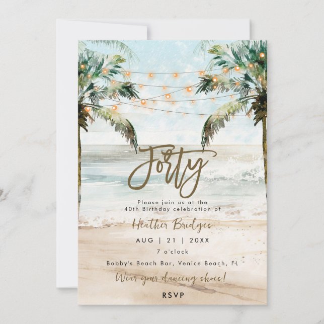 Invitación Palmeras de playa tropical fiesta de 40 años (Anverso)