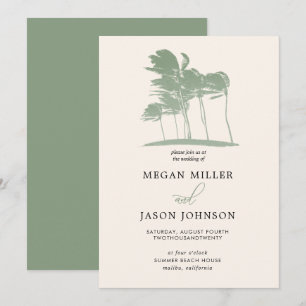 Invitación Palmeras de viento, boda de destino verde sabio