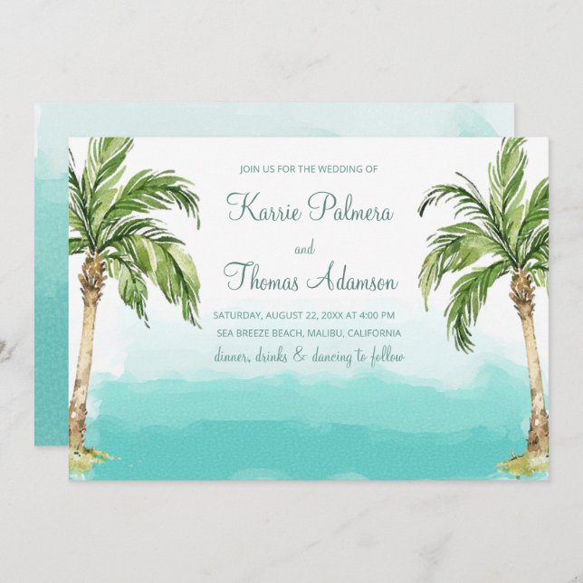 Invitación Palmeras del Océano | Boda acuática en la playa (Anverso / Reverso)
