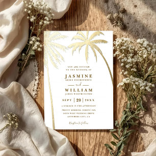 Invitación Palmeras Doradas Elegantes Bodas Código QR Moderna