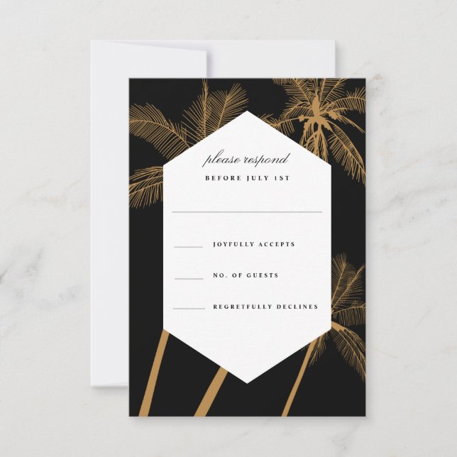 Invitación Palmeras doradas sofisticadas rsvp de boda (Anverso)