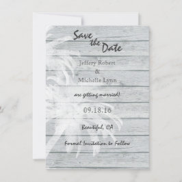Invitación Palmeras en la playa de madera Boda Guardar la fec
