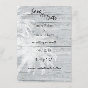 Invitación Palmeras en la playa de madera Boda Guardar la fec