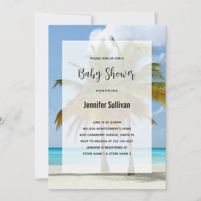Invitación Palmeras escénicas en un Baby Shower tropical de p (Anverso)