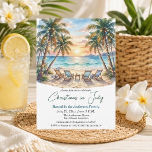 Invitación Palmeras exóticas de playa Navidad en julio