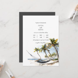 Invitación Palmeras Exóticas Hamaca Relajación Boda Playa