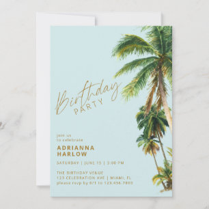 Invitación Palmeras   Fiesta de cumpleaños de Pastel Sky Blue