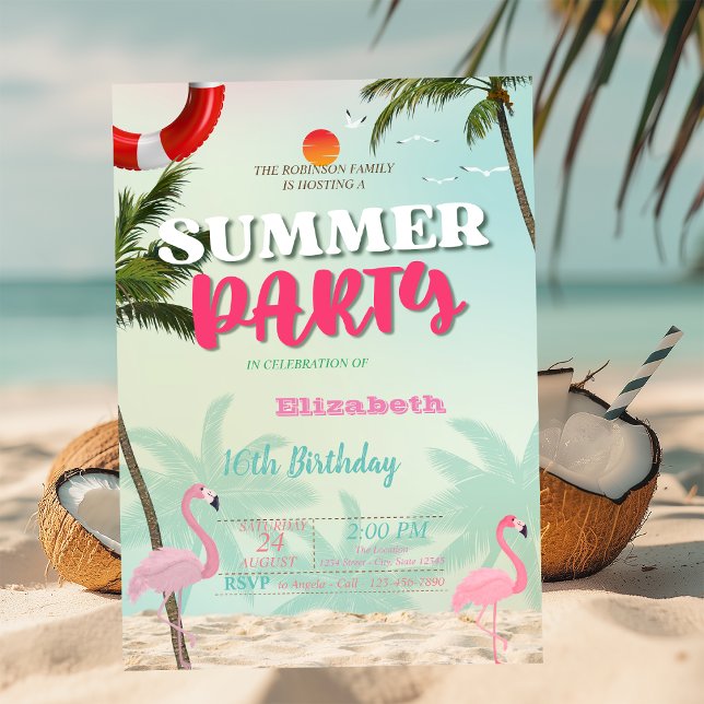 Invitación Palmeras Flamencos Fiesta de Cumpleaños de Verano  (Subido por el creador)