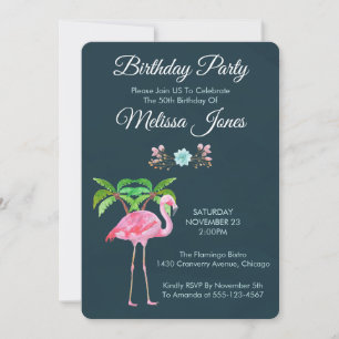 Invitación Palmeras Flamingo Rosa y Suculentas Cumpleaños