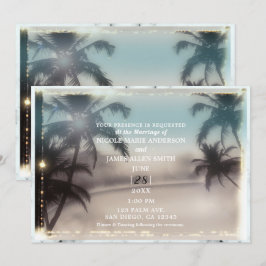 Invitación Palmeras Luces Vintage Playa Tropical Boda