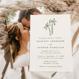 Invitación Palmeras Modernas Dibujadas a Mano Crema Foto Boda