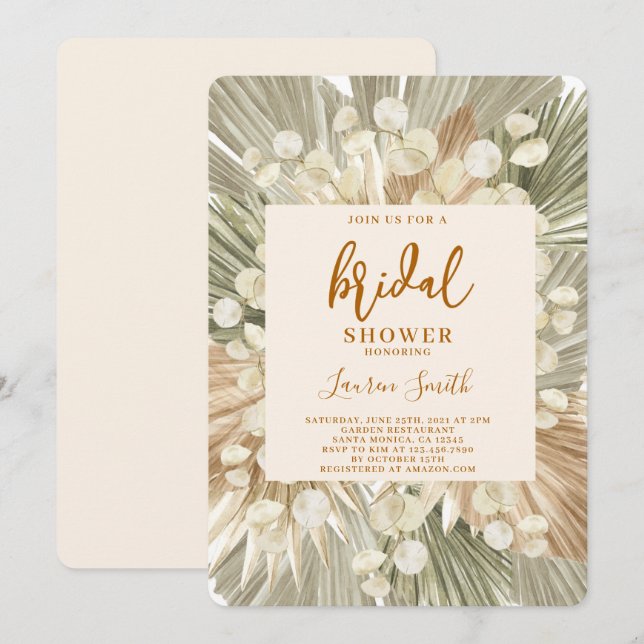Invitación Palmeras secas de Boho lunaria Bridal Shower (Anverso / Reverso)