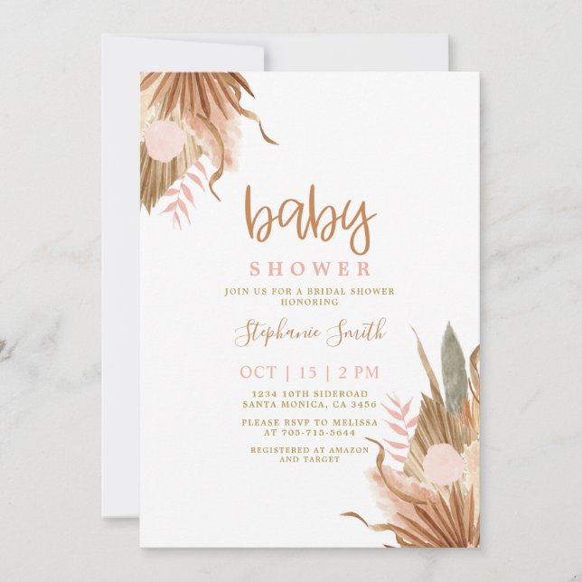 Invitación Palmeras secas de terracota Baby Shower (Anverso)