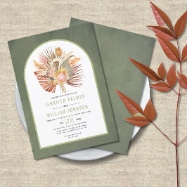 Invitación Palmeras secas y pampas boda verde sabio