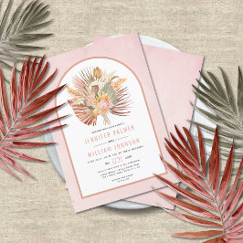 Invitación Palmeras secas y pampas pasto boda rosa suave