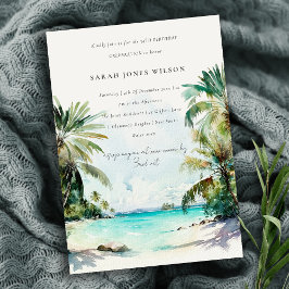 Invitación Palmeras Tropical Beach Sand Watercolor