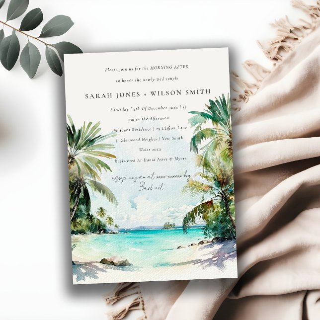 Invitación Palmeras Tropical Beach Watercolor (Subido por el creador)
