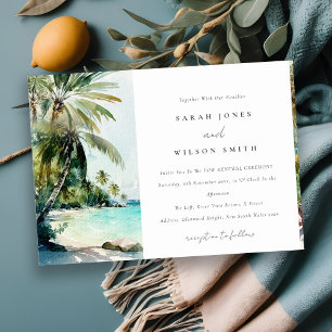 Invitación Palmeras Tropical Beach Watercolor Palm Trees Vow 