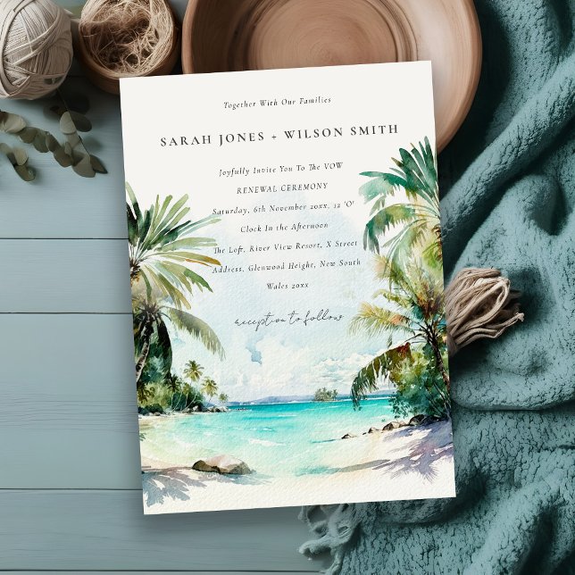 Invitación Palmeras Tropical Beach Watercolor Palm Trees Vow  (Subido por el creador)