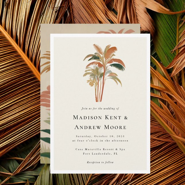 Invitación Palmeras Tropicales Acuarela Pastel Boho Boda (Subido por el creador)