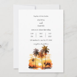 Invitación Palmeras Tropicales Contra El Boda Beach Sunset