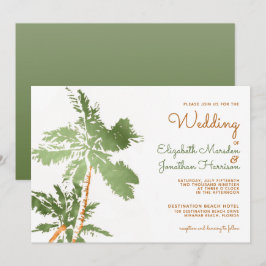 Invitación Palmeras Tropicales de Cobre Elegante Boda Playa