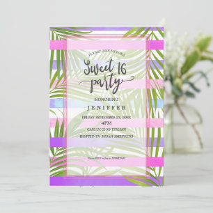 Invitación Palmeras tropicales de dulce violeta rosa moderno
