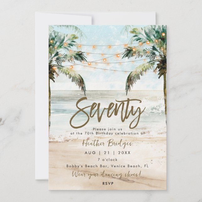 Invitación Palmeras tropicales de playa fiesta de cumpleaños  (Anverso)