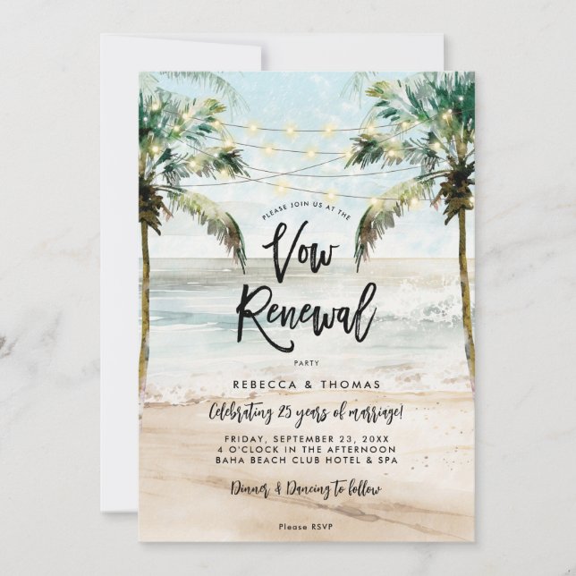 Invitación palmeras tropicales de playa prometen renovación (Anverso)