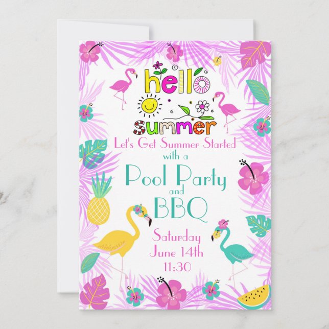Invitación Palmeras Tropicales De Turquesa Rosa Flamingo Tema (Anverso)