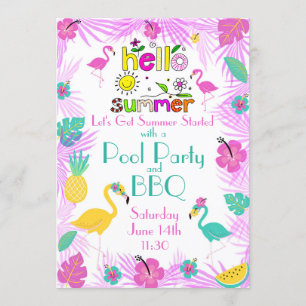 Invitación Palmeras Tropicales De Turquesa Rosa Flamingo Tema