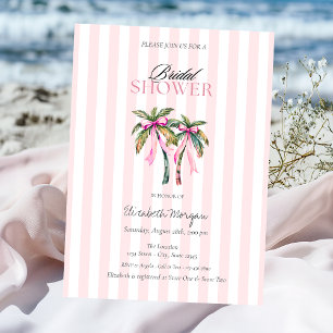 Invitación Palmeras tropicales doblan rayas rosadas duchas de