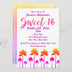 Invitación Palmeras Tropicales Dulces Dieciséis