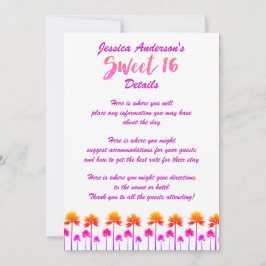 Invitación Palmeras Tropicales Dulces Dieciséis DETALLES