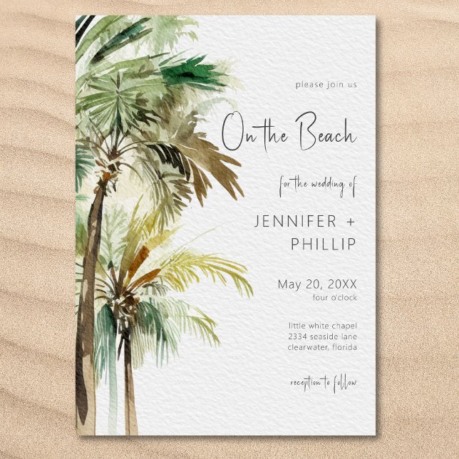 Invitación Palmeras Tropicales En La Playa Boda Moderno (Palm Trees Modern On the Beach Wedding Invitation)