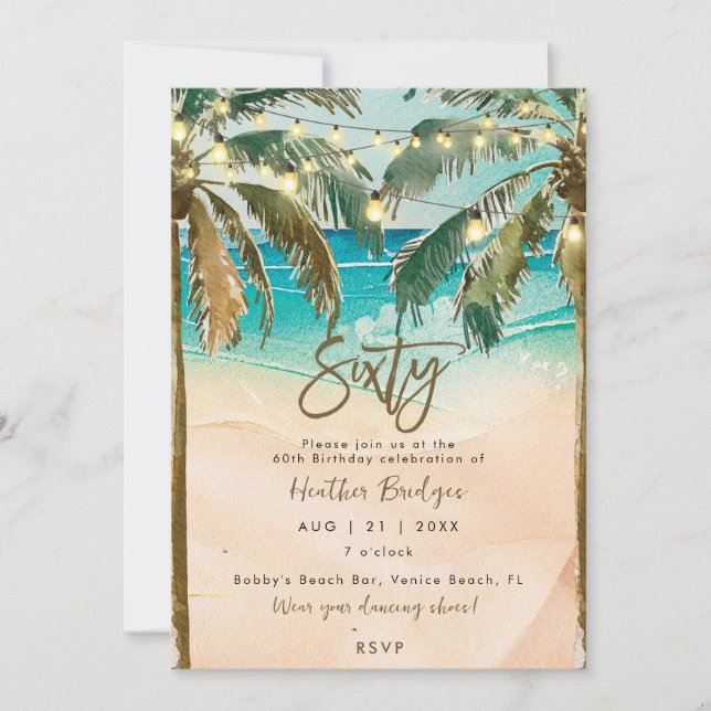 Invitación Palmeras tropicales fiesta de cumpleaños número 60 (Anverso)