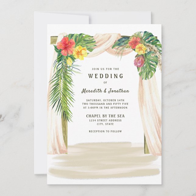 Invitación Palmeras Tropicales Floral Arbor Beach Wedding (Anverso)