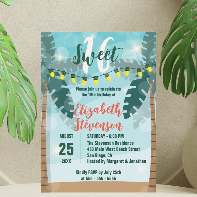 Invitación Palmeras Tropicales Iluminan Dulce 16 Cumpleaños (Subido por el creador)