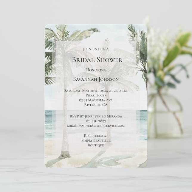 Invitación Palmeras Tropicales Ocean Beach Bridal Shower (Anverso de pie)