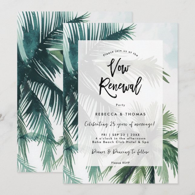Invitación palmeras tropicales prometen renovación (Anverso / Reverso)