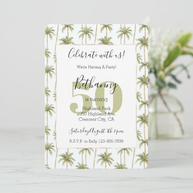 Invitación Palmeras Tropicales Verdes Cumpleaños 50  (Anverso de pie)